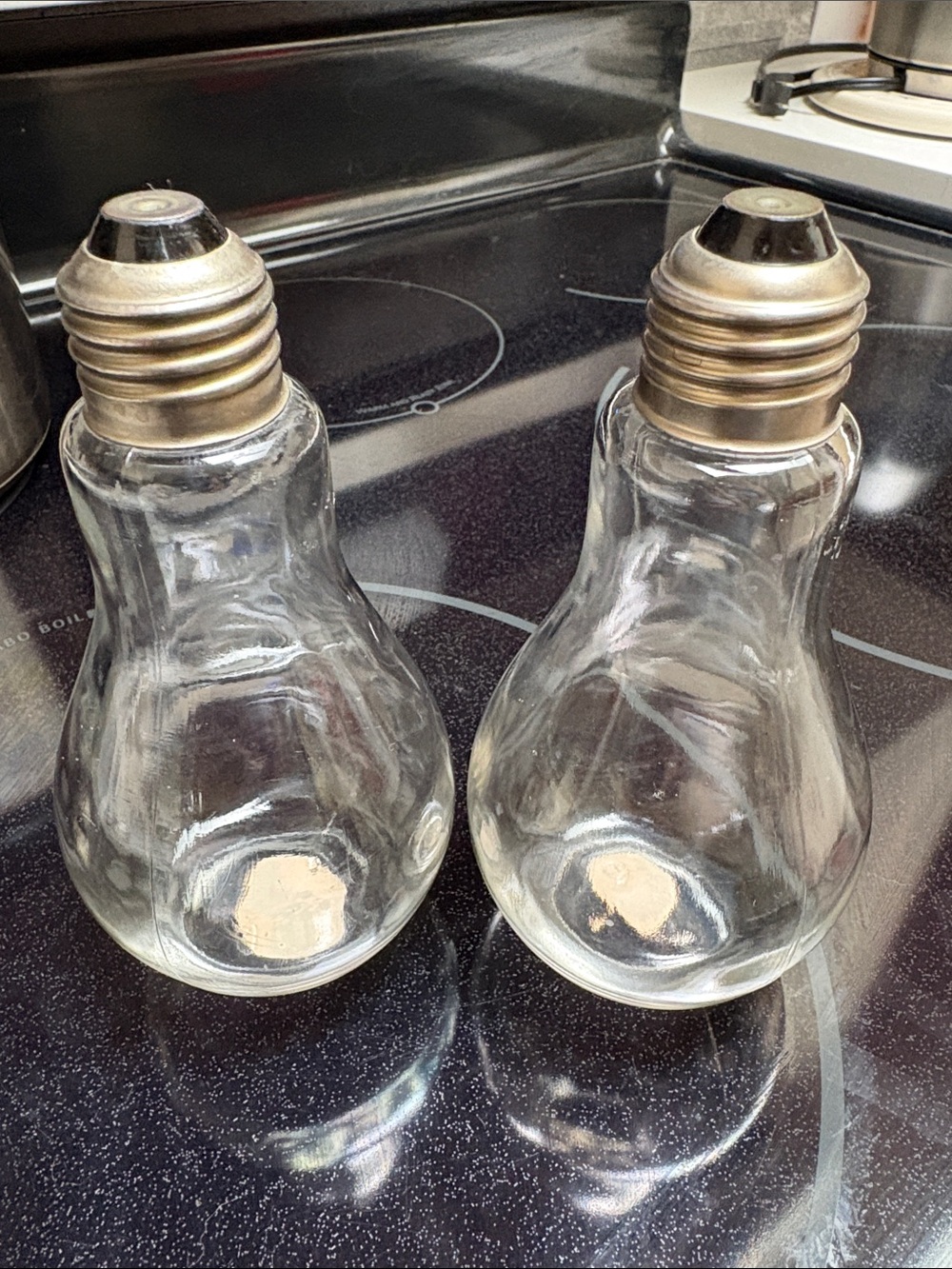 Vintage Vandor 1969 Clear Glass Bulb Shaped Salt and Pepper Shakers - Set of 2